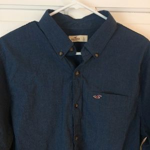 Men's Hollister l-sleeve denim blue poplin shirt